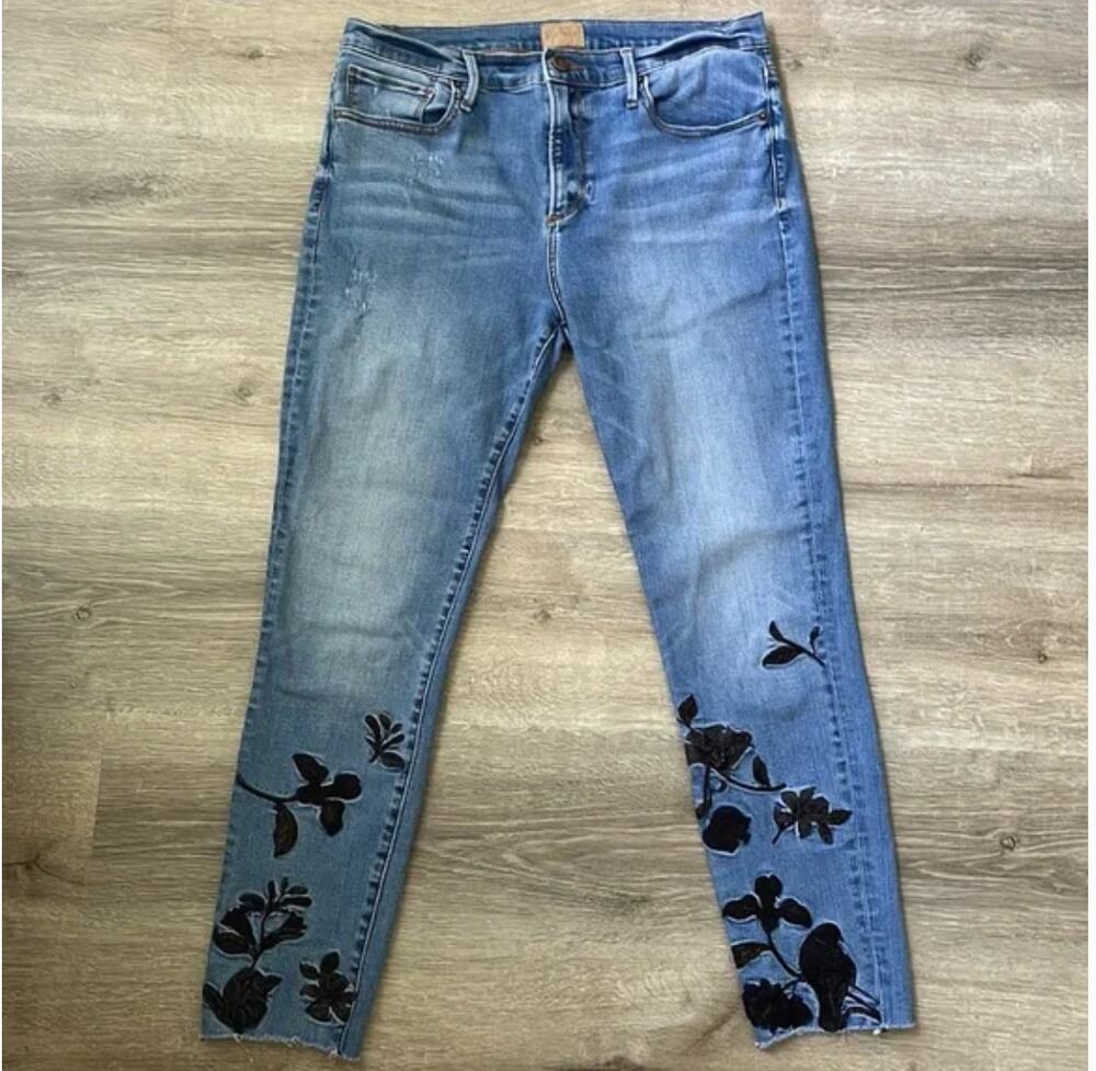 Driftwood Jackie embroidered black floral skinny jeans 30